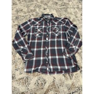 BKE Pearl Snap Shirt Plaid Thick Stitch Mens Size Large Athletic Fit Punk Grunge